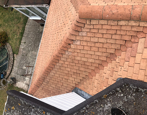 a top view of a light brown tiled roof 